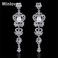 Minlover Austrian Crystal Platinum Plated Chandelier  Earrings Bridal Long Drop Wedding Earrings for Women EH163