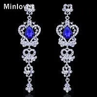 Minlover Austrian Crystal Platinum Plated Chandelier  Earrings Bridal Long Drop Wedding Earrings for Women EH163