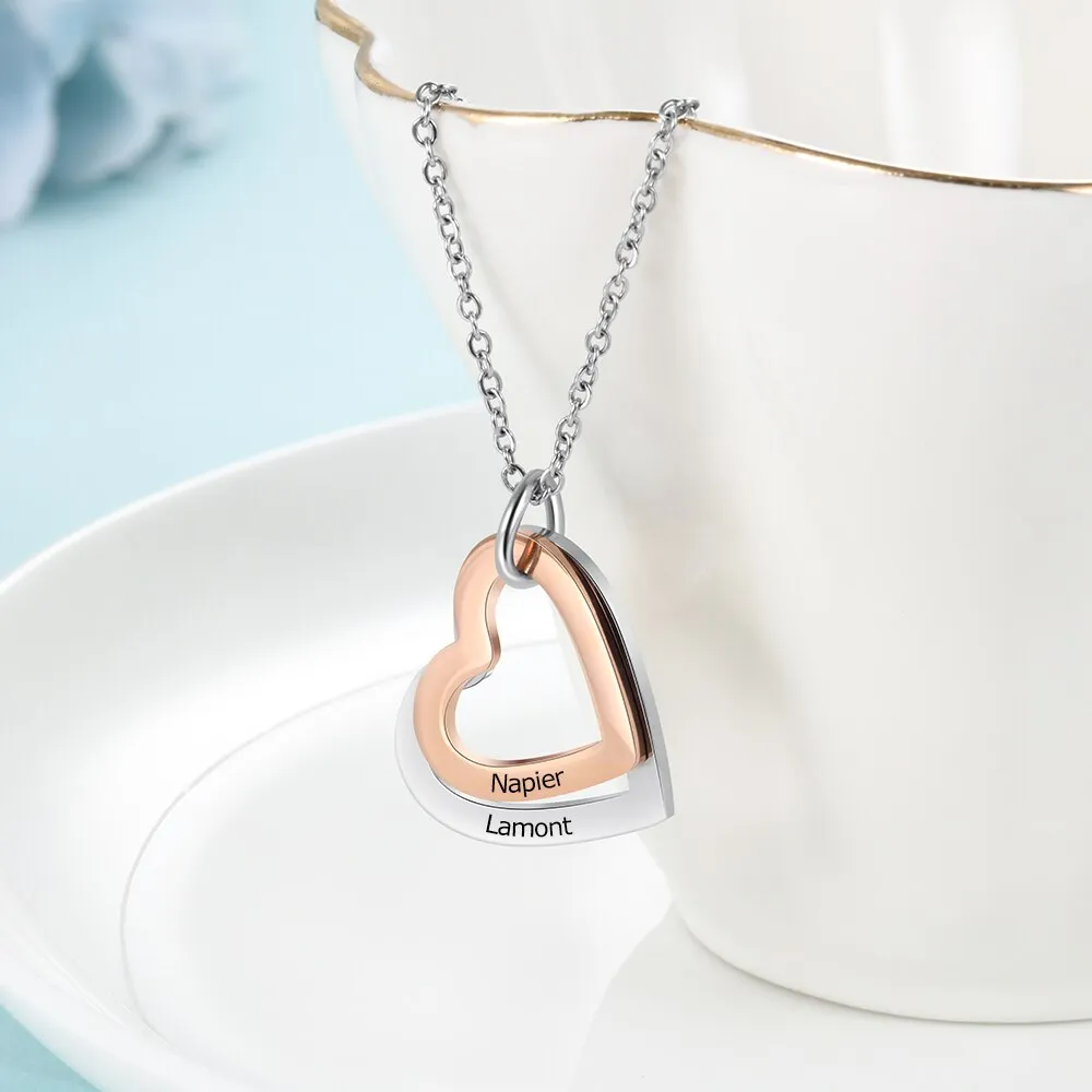 Mixed Rose Gold Color Heart Pendant Name Necklace