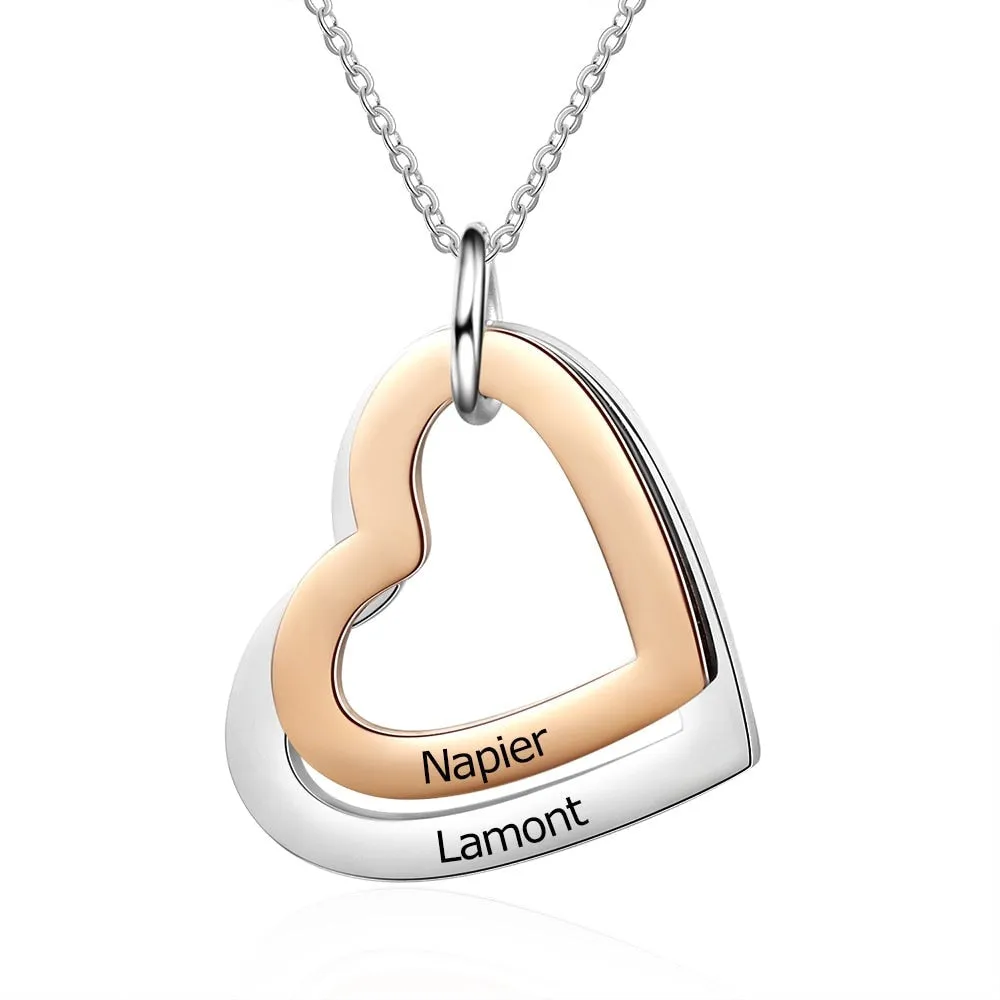 Mixed Rose Gold Color Heart Pendant Name Necklace