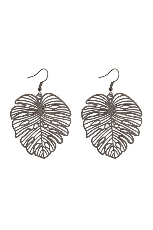 Monstera Leaf Laser Cut Filigree Earrings