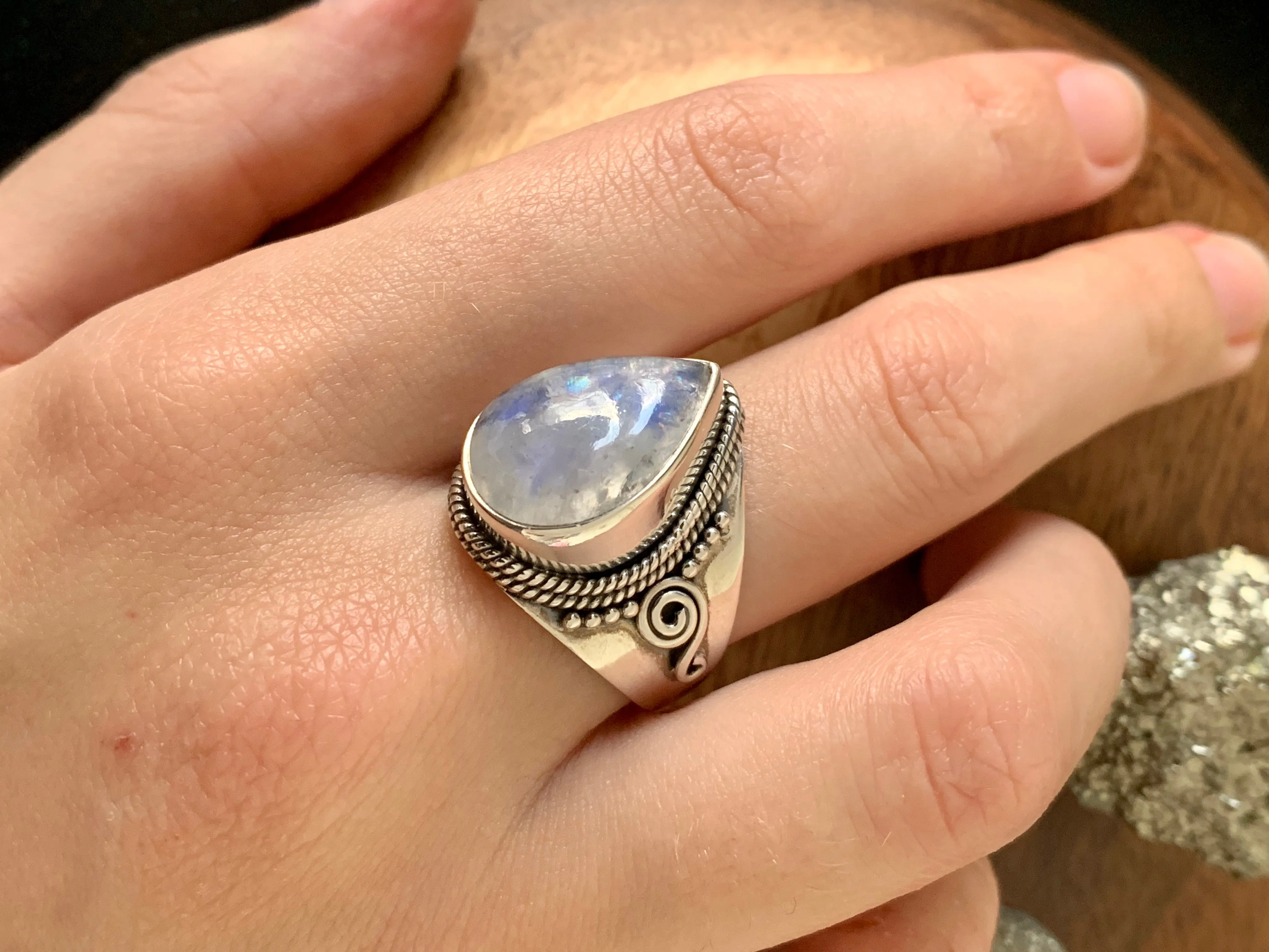 Moonstone Iria Ring - Medium Teardrop (US 10)