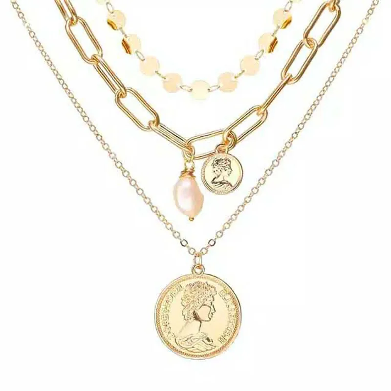 Multi Layer Lock Portrait Pendants Necklaces For Women Gold Metal Key Heart Necklace