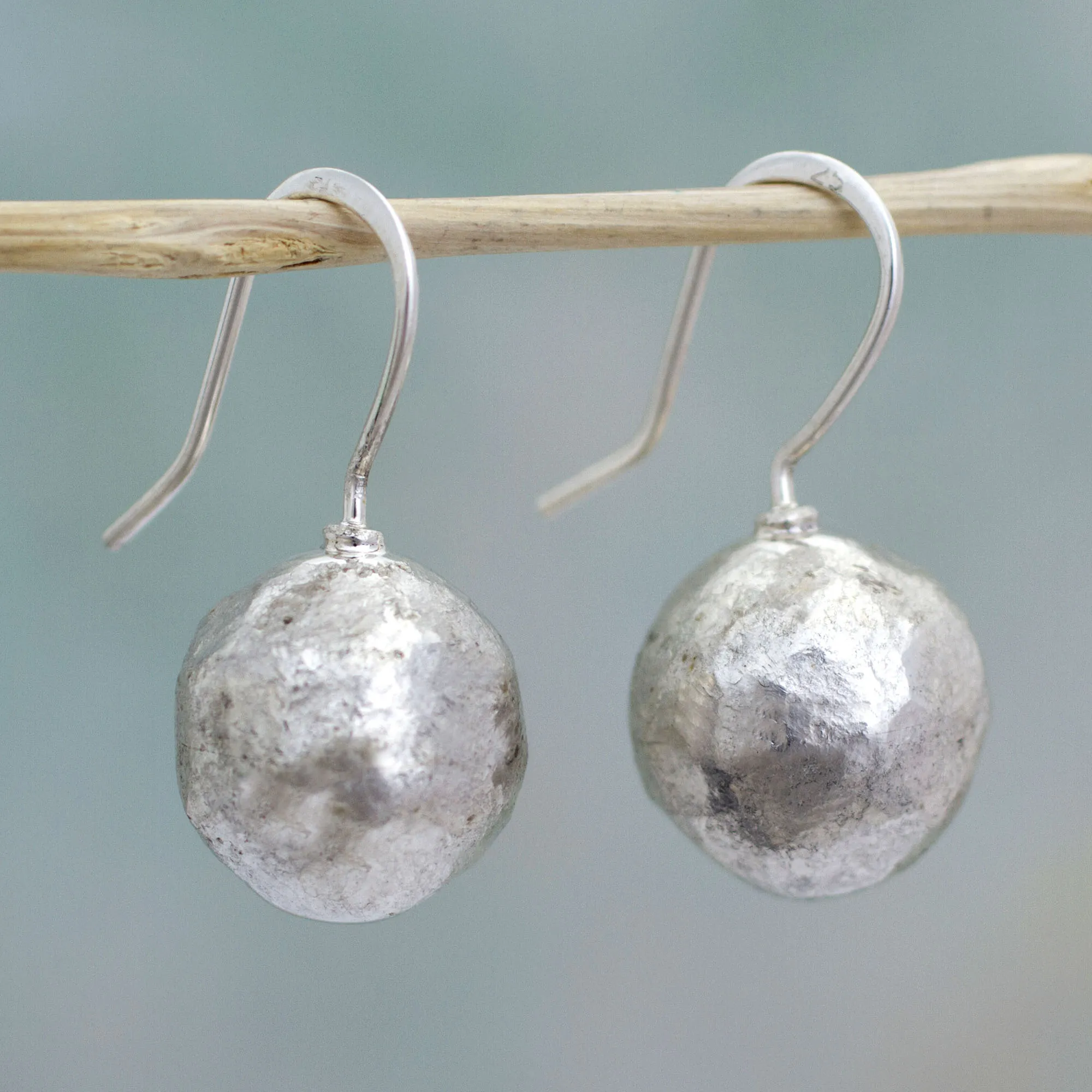 Nature's Treasures Hand Made Sterling Silver Round Drop Earrings from Mexico