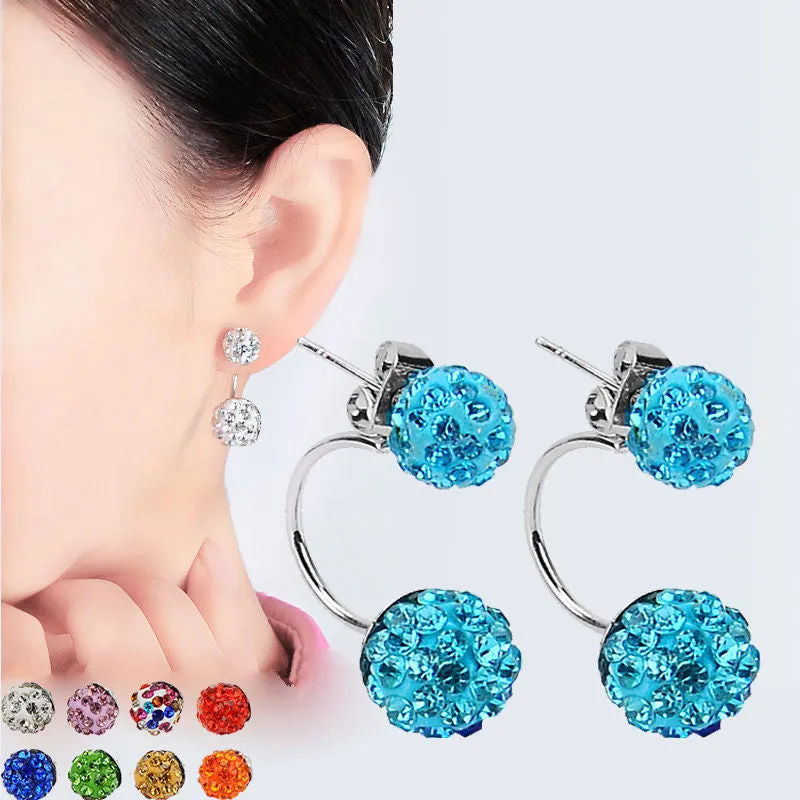 New Double Side Earrings Fashion Crystal Disco Ball Shamballa Stud Earrings for Women Stainless Steel Bottom Top Quality Brincos