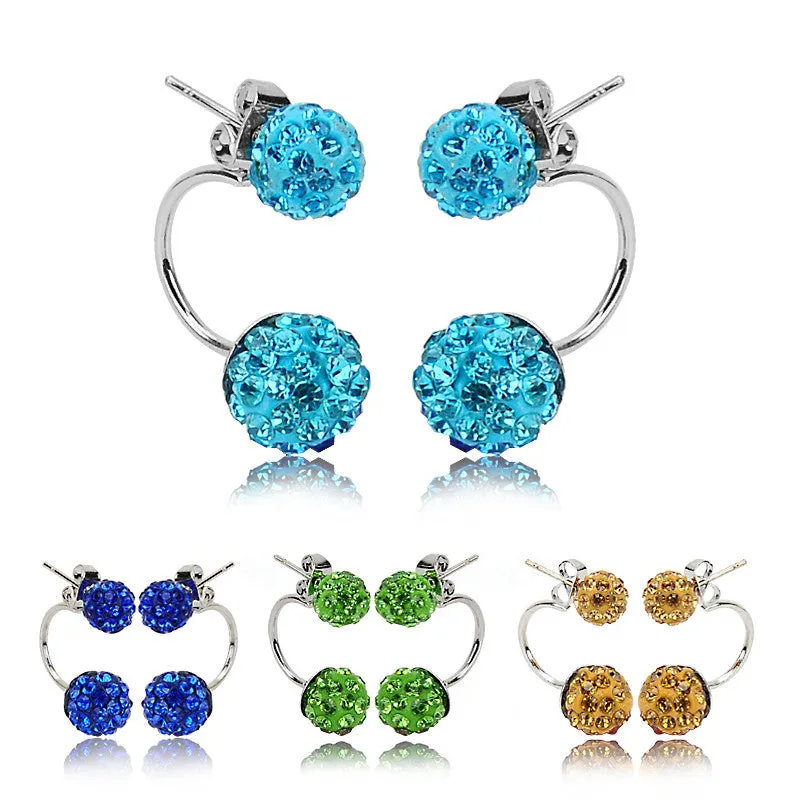 New Double Side Earrings Fashion Crystal Disco Ball Shamballa Stud Earrings for Women Stainless Steel Bottom Top Quality Brincos