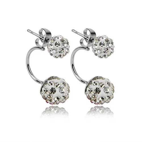 New Double Side Earrings Fashion Crystal Disco Ball Shamballa Stud Earrings for Women Stainless Steel Bottom Top Quality Brincos