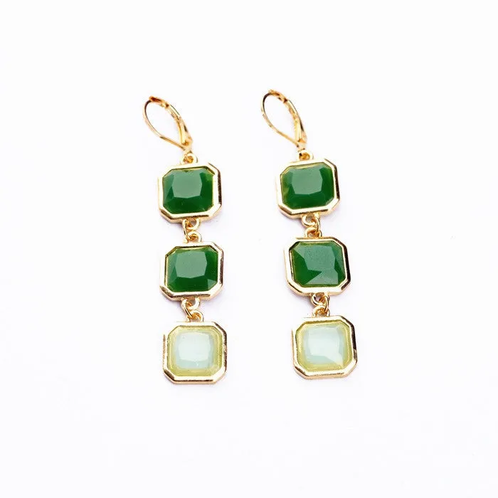 New Styles Fashion Jewelry Long Earrings Light Green Square Pendant Earrings Christmas Gifts