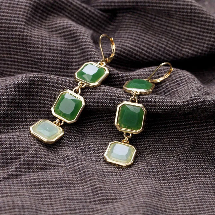 New Styles Fashion Jewelry Long Earrings Light Green Square Pendant Earrings Christmas Gifts