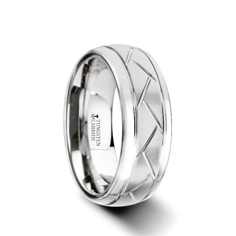 OCTAVIAN | Tungsten Ring with Crisscross Grooves