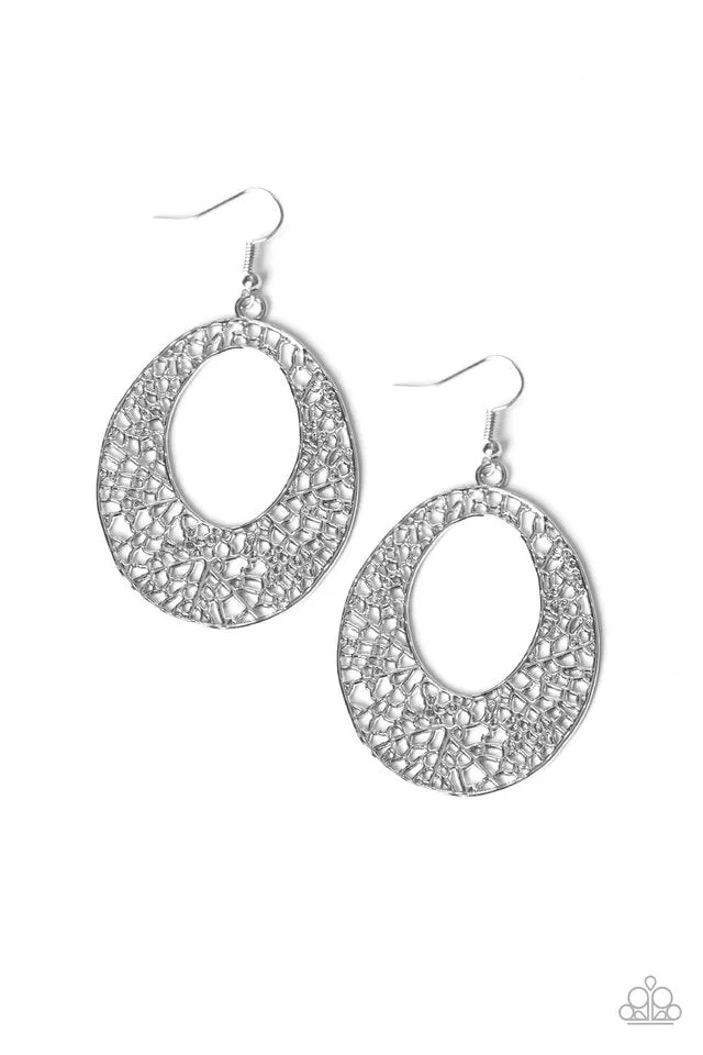 Paparazzi Earring ~ Serenely Shattered - Silver