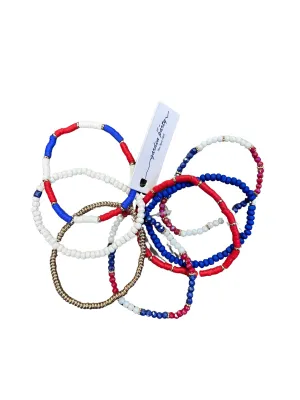 Patriotic Mini Glass, Wood, & Fimo Bead Bracelets - 7 Pack