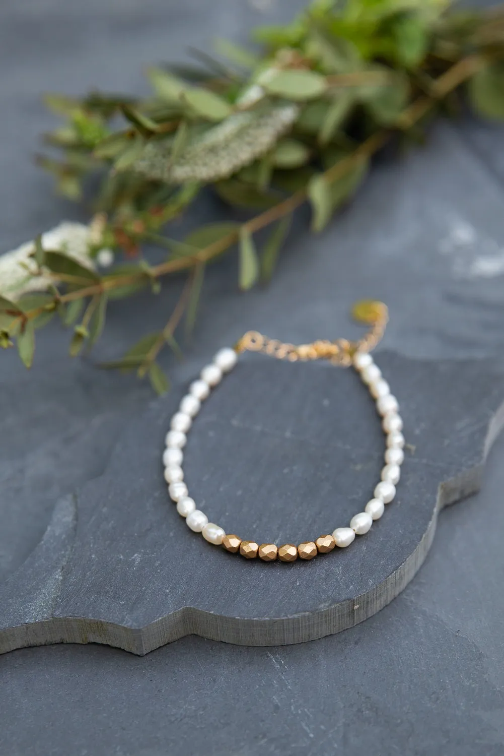 Pearl and Gold Station Bracelet