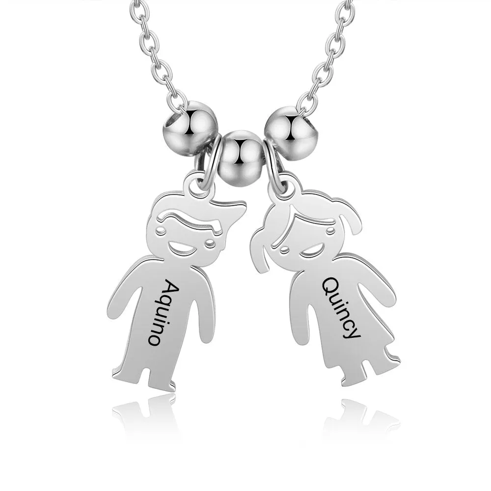 Personalized Engraved Name Necklace with Boy Girl Charms