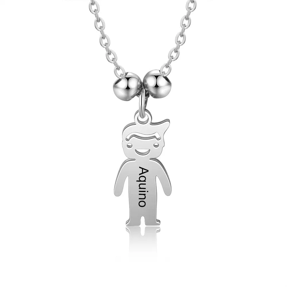 Personalized Engraved Name Necklace with Boy Girl Charms