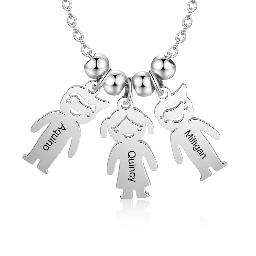 Personalized Engraved Name Necklace with Boy Girl Charms