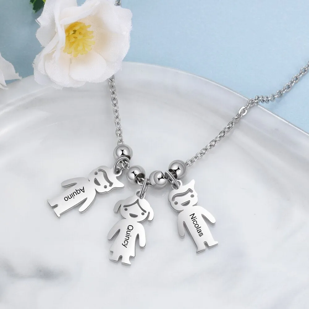 Personalized Engraved Name Necklace with Boy Girl Charms