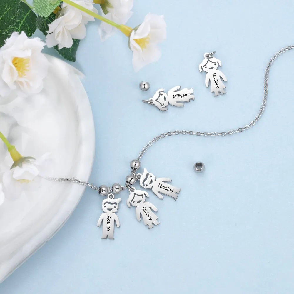 Personalized Engraved Name Necklace with Boy Girl Charms