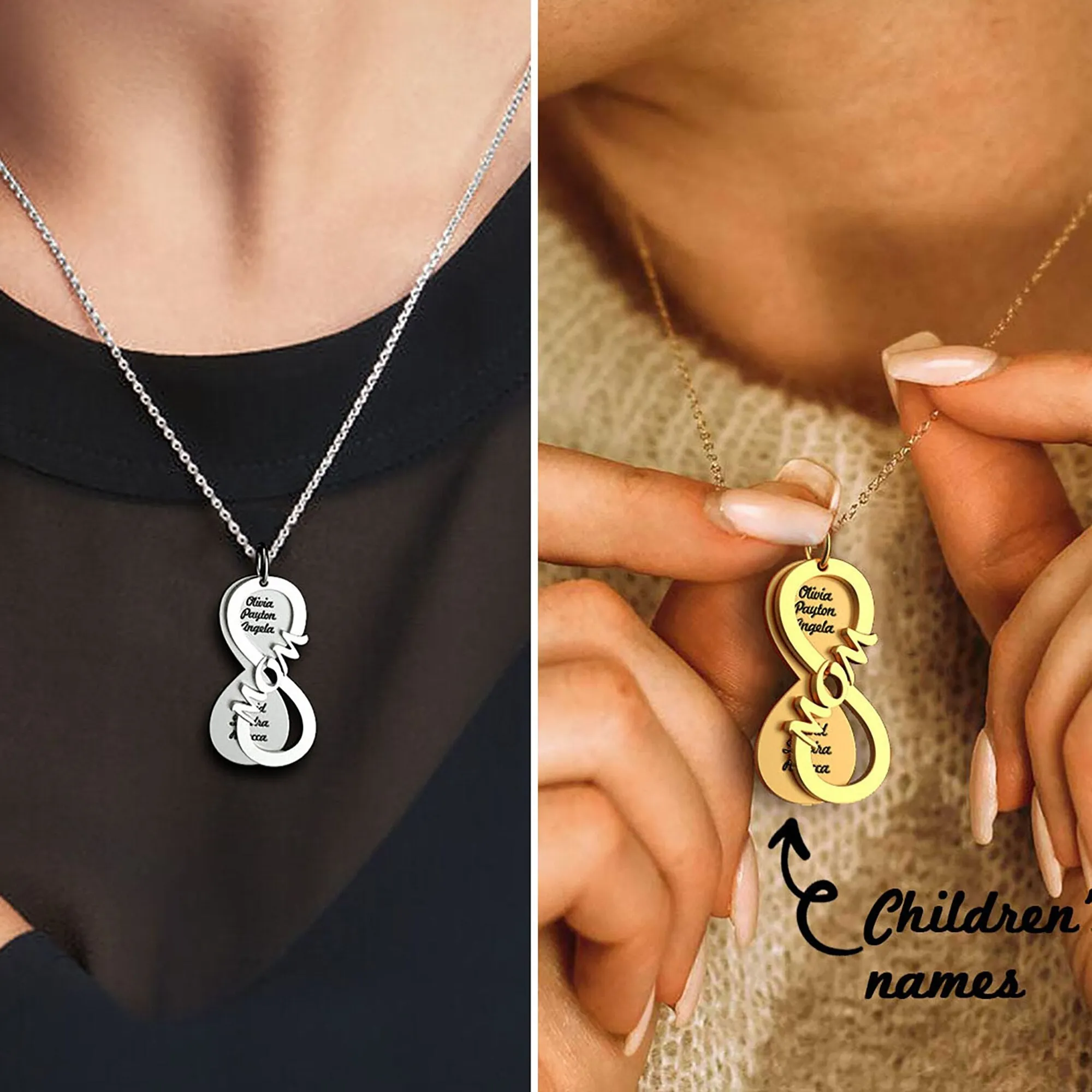 Personalized MOM Name Necklace Rotate Double Layer Pendant Best Gifts