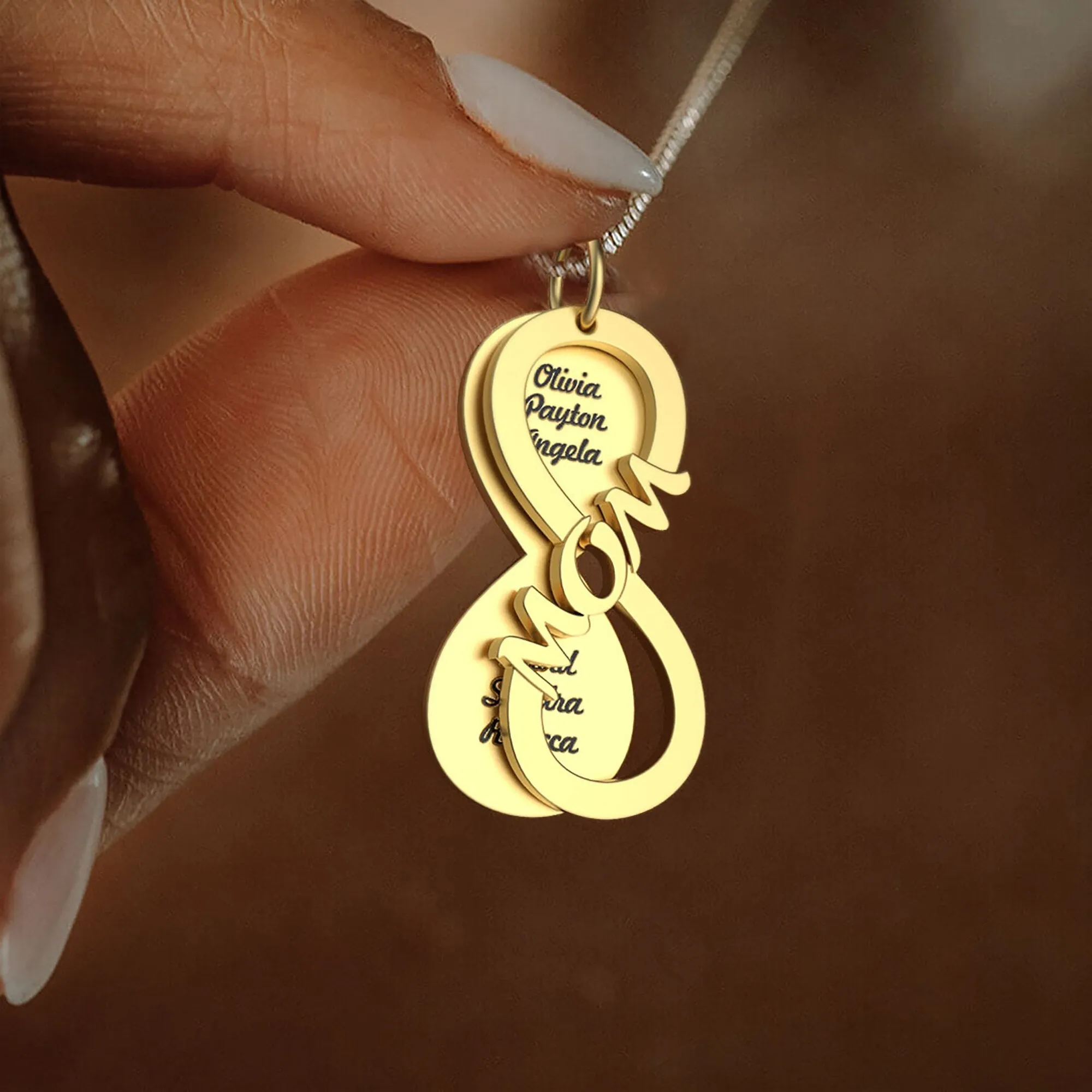 Personalized MOM Name Necklace Rotate Double Layer Pendant Best Gifts