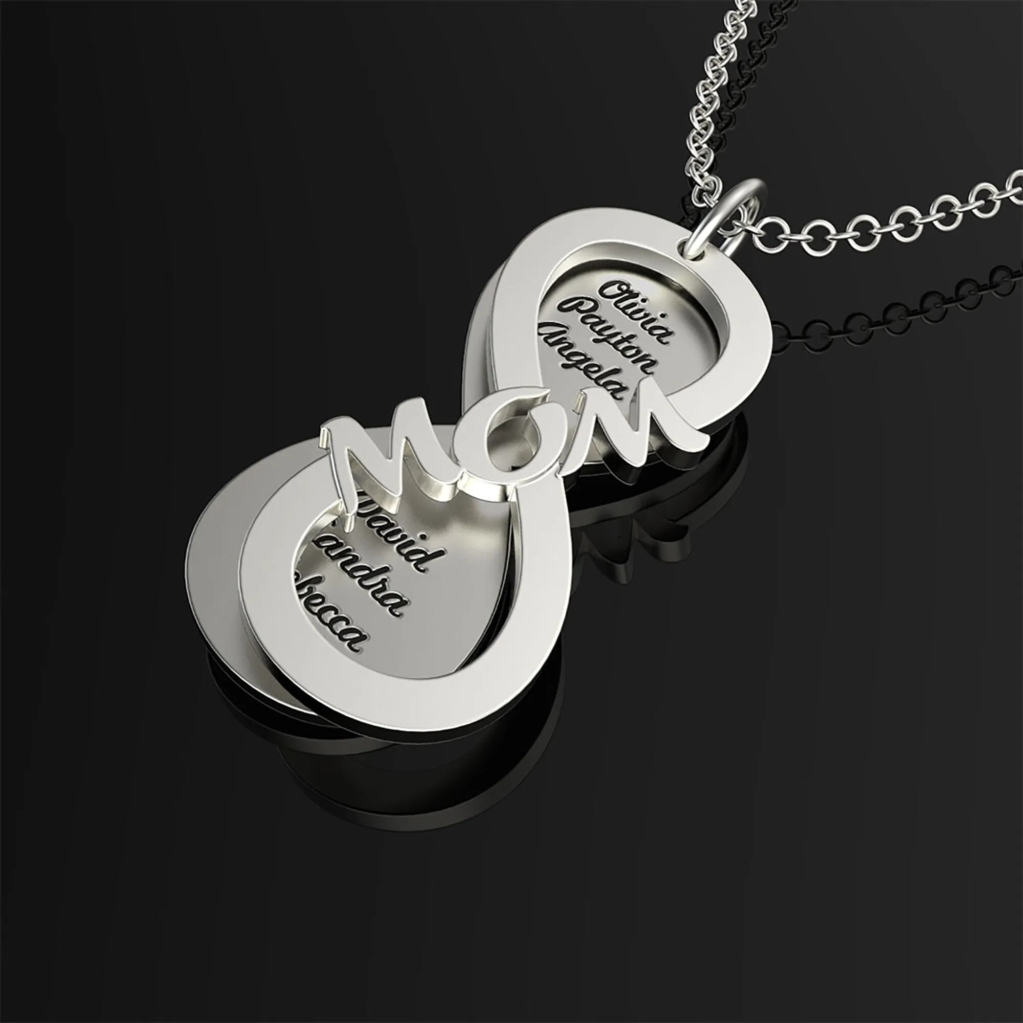 Personalized MOM Name Necklace Rotate Double Layer Pendant Best Gifts