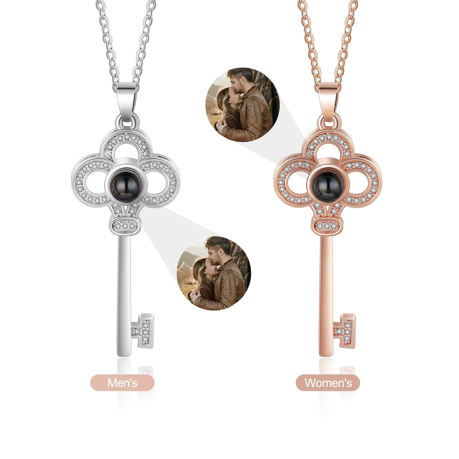 Personalized Photo Projection Key Necklace For Couples, family, Pets or Loved ones