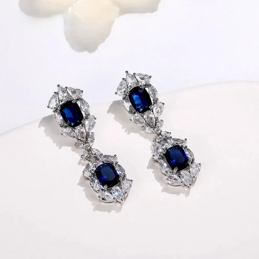 "Lillia" - Blue Cubic Zirconia Bridal Earrings