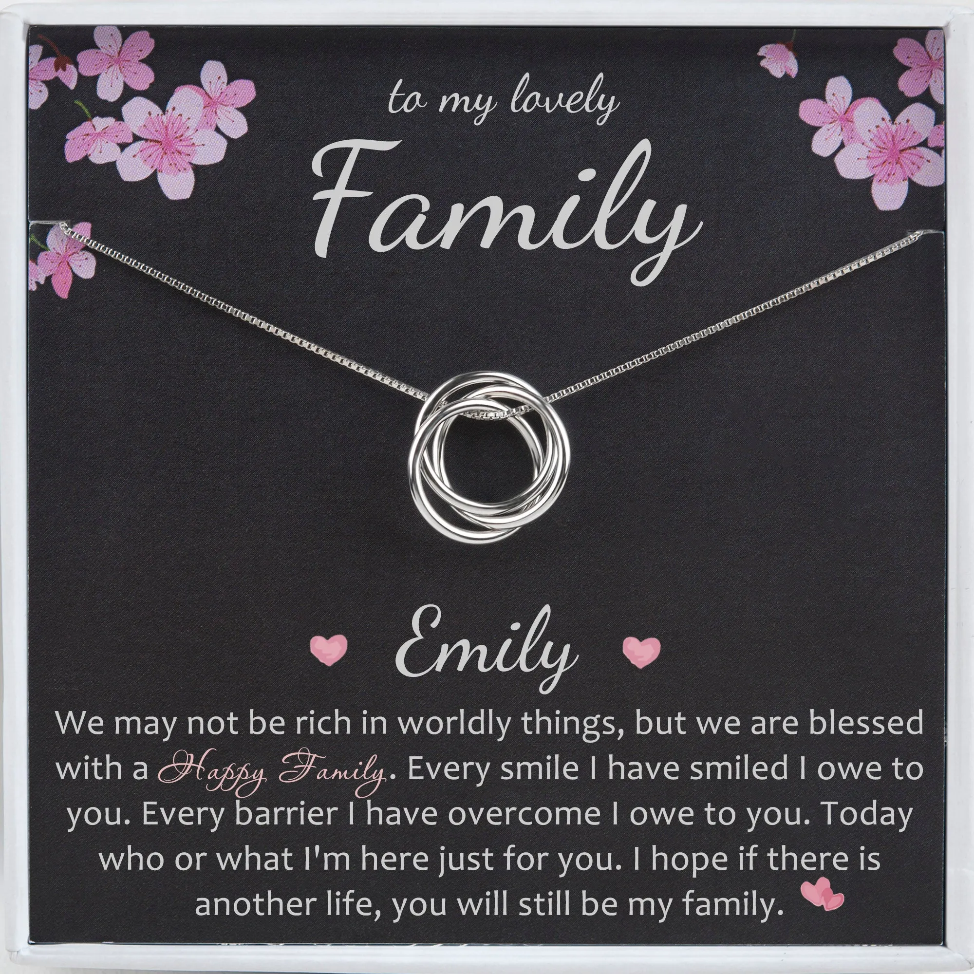 "To My Lovely Family" Card and Sterling Silver Necklace