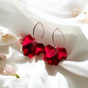 Red - hook flowers earrings| bridal party wedding earrings | unique iridescent earrings | golden crumpled floral earrings