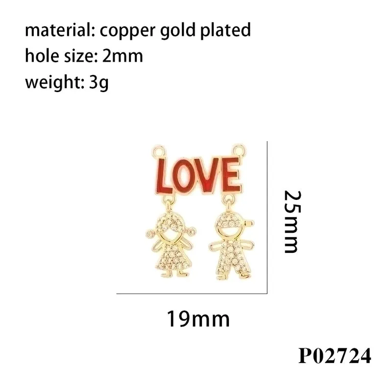 Romantic Simple Style Cartoon Character Letter Heart Shape Copper Enamel Inlay Zircon 18k Gold Plated Charms