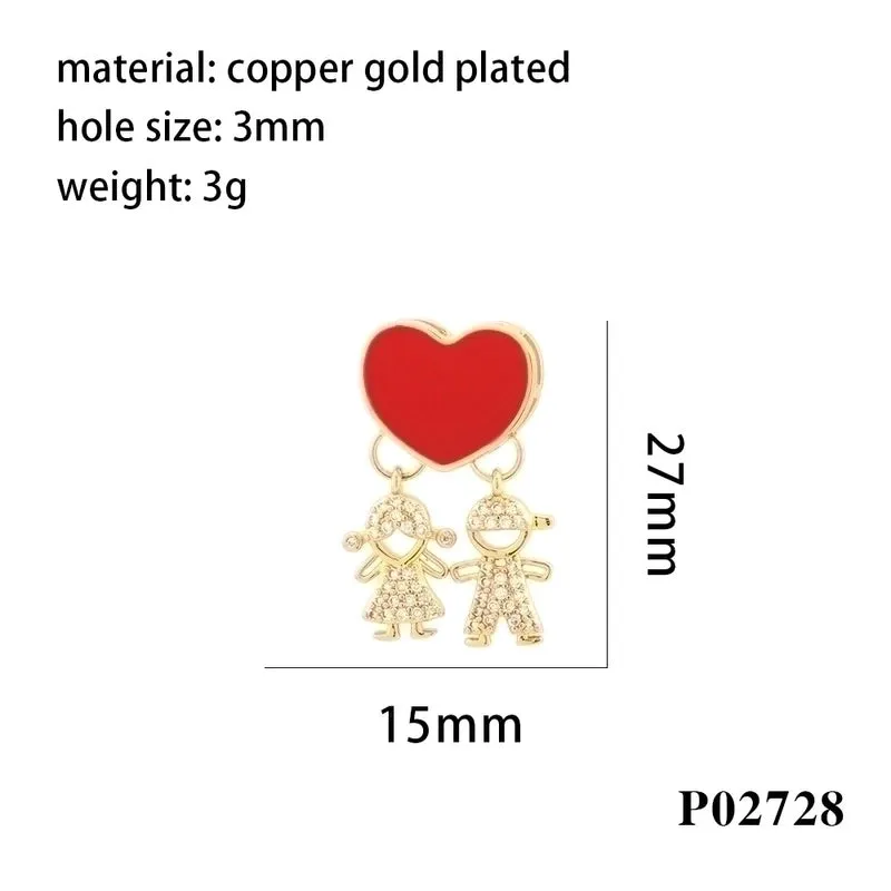 Romantic Simple Style Cartoon Character Letter Heart Shape Copper Enamel Inlay Zircon 18k Gold Plated Charms