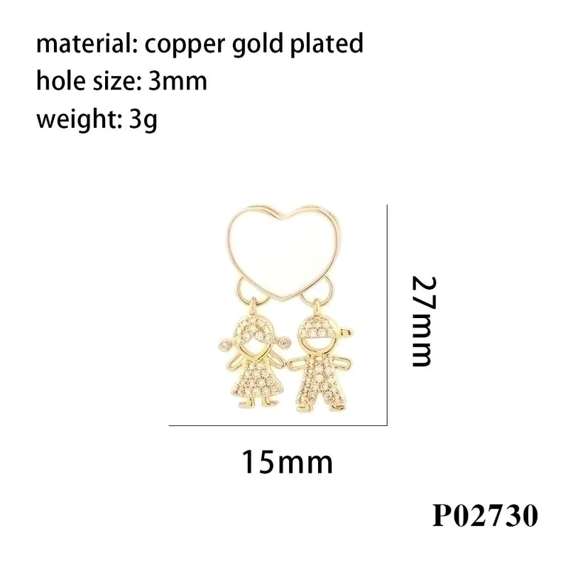 Romantic Simple Style Cartoon Character Letter Heart Shape Copper Enamel Inlay Zircon 18k Gold Plated Charms