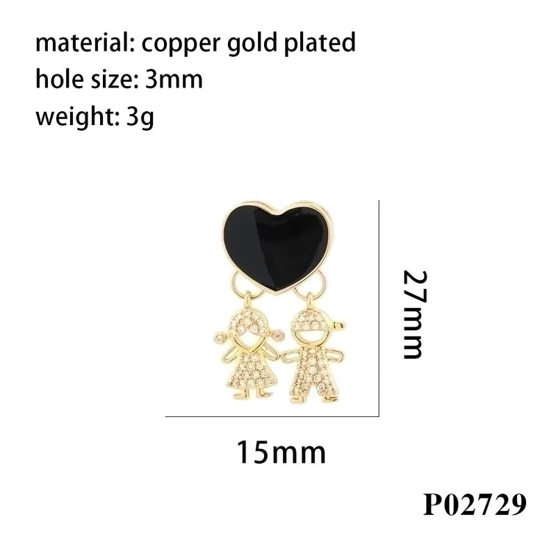 Romantic Simple Style Cartoon Character Letter Heart Shape Copper Enamel Inlay Zircon 18k Gold Plated Charms