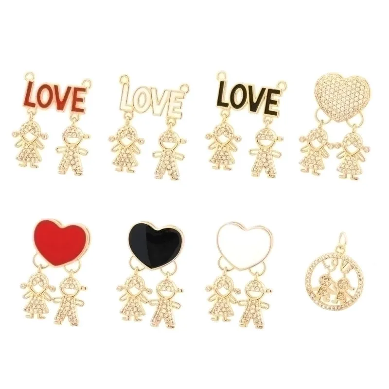 Romantic Simple Style Cartoon Character Letter Heart Shape Copper Enamel Inlay Zircon 18k Gold Plated Charms