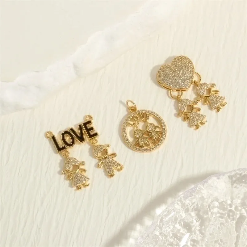 Romantic Simple Style Cartoon Character Letter Heart Shape Copper Enamel Inlay Zircon 18k Gold Plated Charms