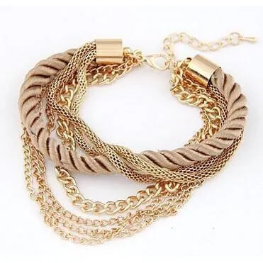 Rope with Chains and Heart Bangle Fashion Fun Cute Bracelets,