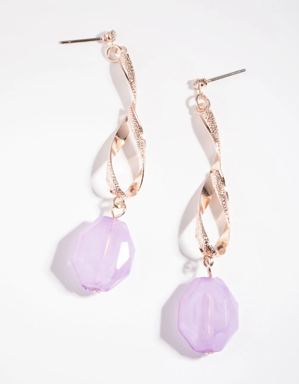 Rose Gold Acrylic Twisty Drop Earrings