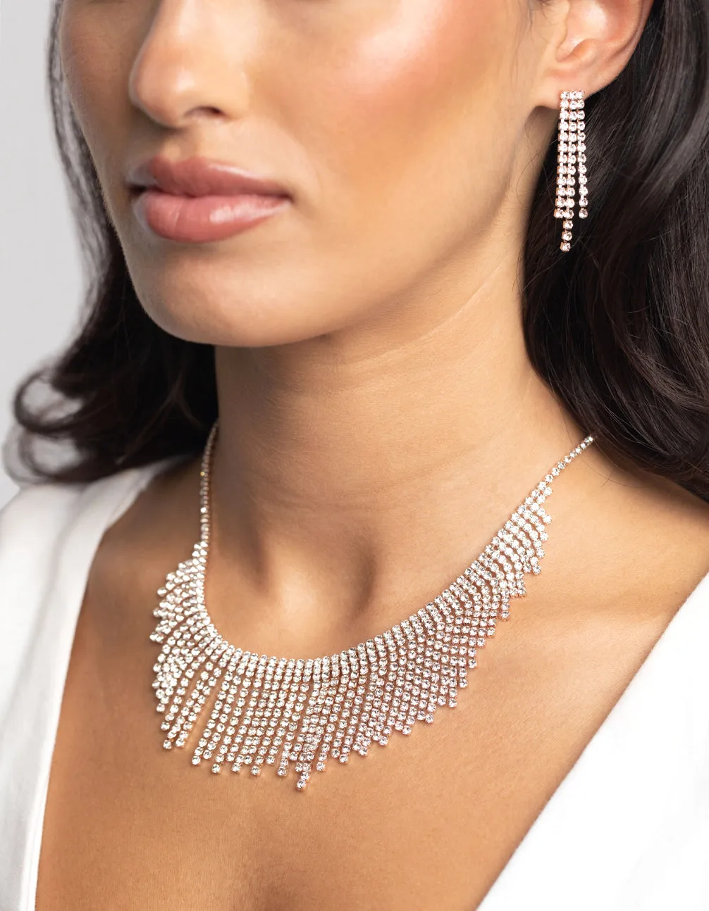 Rose Gold Diamante Necklace & Earrings Set