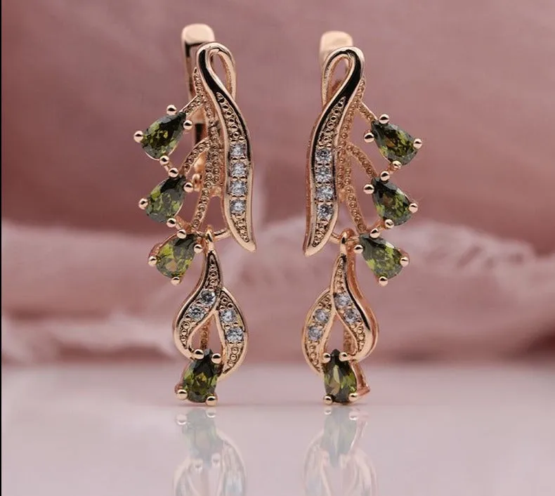 Rose Gold Multicolor Water Drop Natural Zircon Wedding Party Fine Jewelry Women Long Dangle Earrings