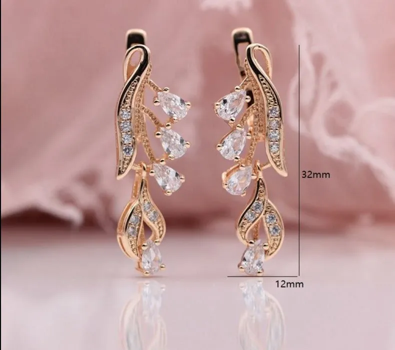 Rose Gold Multicolor Water Drop Natural Zircon Wedding Party Fine Jewelry Women Long Dangle Earrings