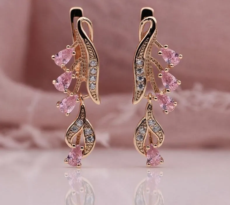 Rose Gold Multicolor Water Drop Natural Zircon Wedding Party Fine Jewelry Women Long Dangle Earrings