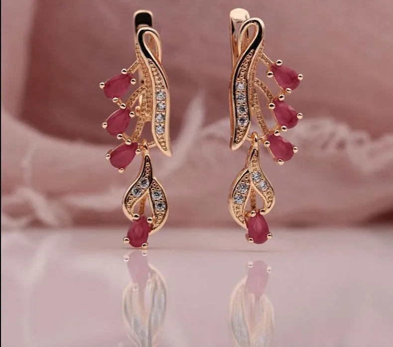 Rose Gold Multicolor Water Drop Natural Zircon Wedding Party Fine Jewelry Women Long Dangle Earrings