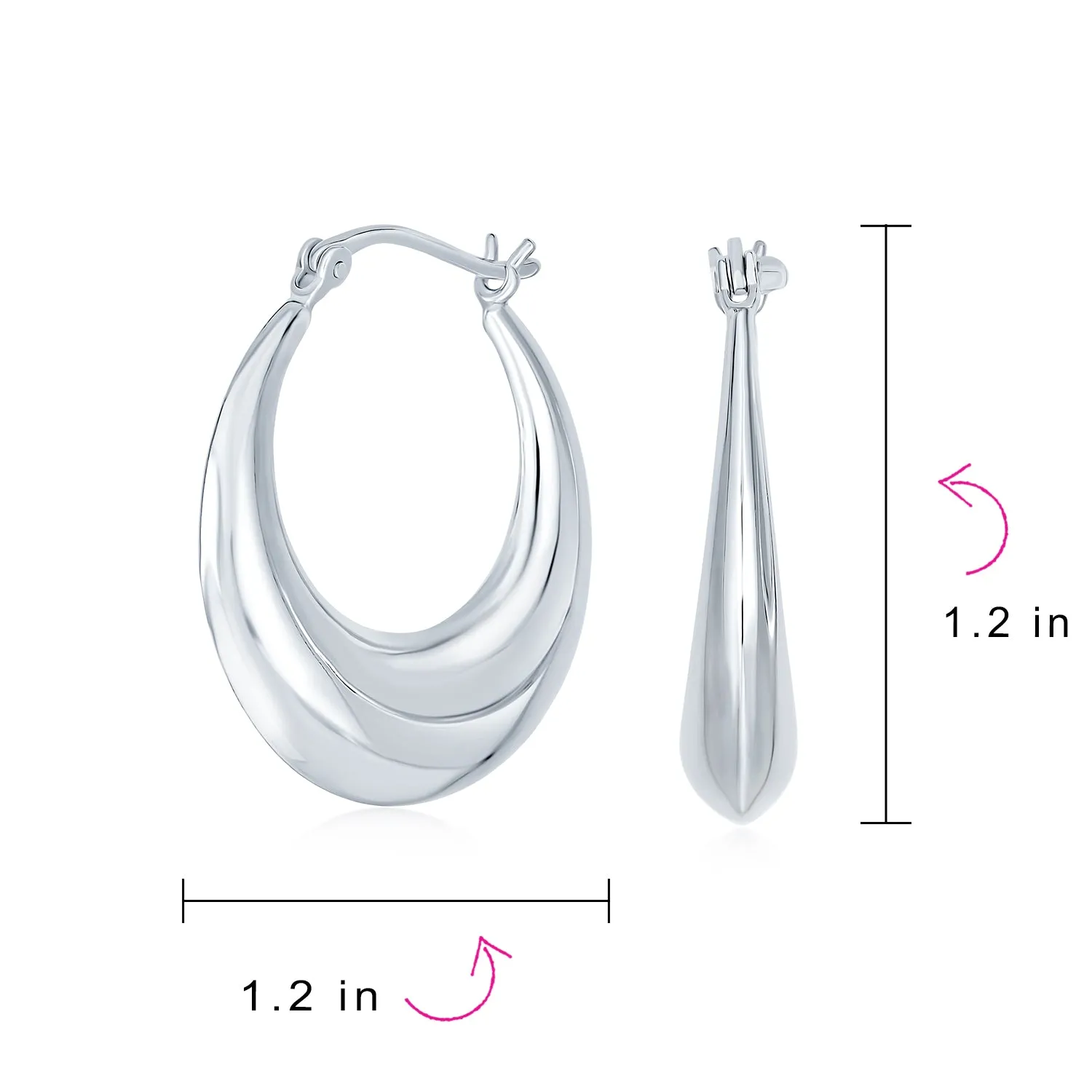 Round Crescent Tapered Tube Hoop Huggie Earrings Sterling Silver .50 Inch