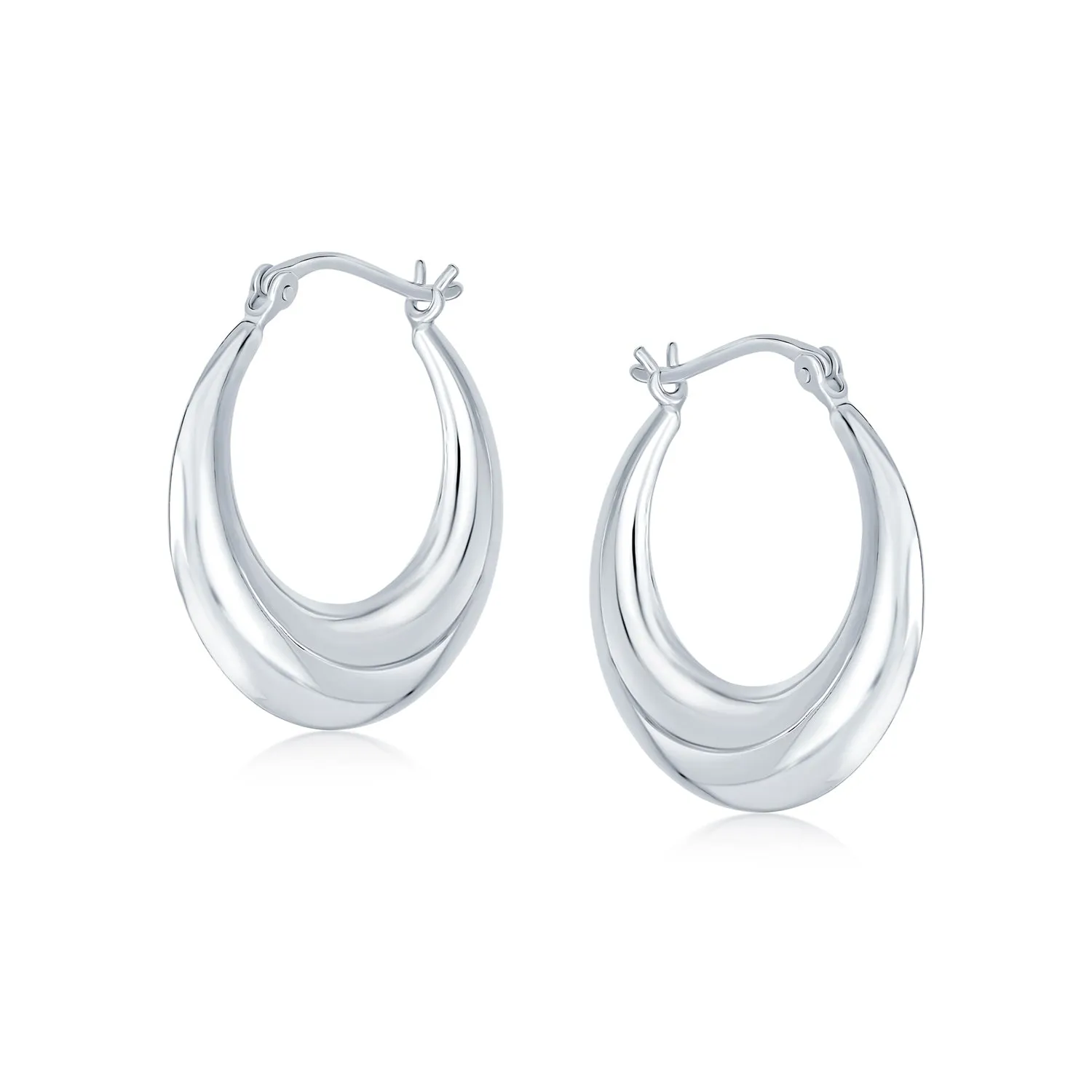 Round Crescent Tapered Tube Hoop Huggie Earrings Sterling Silver .50 Inch