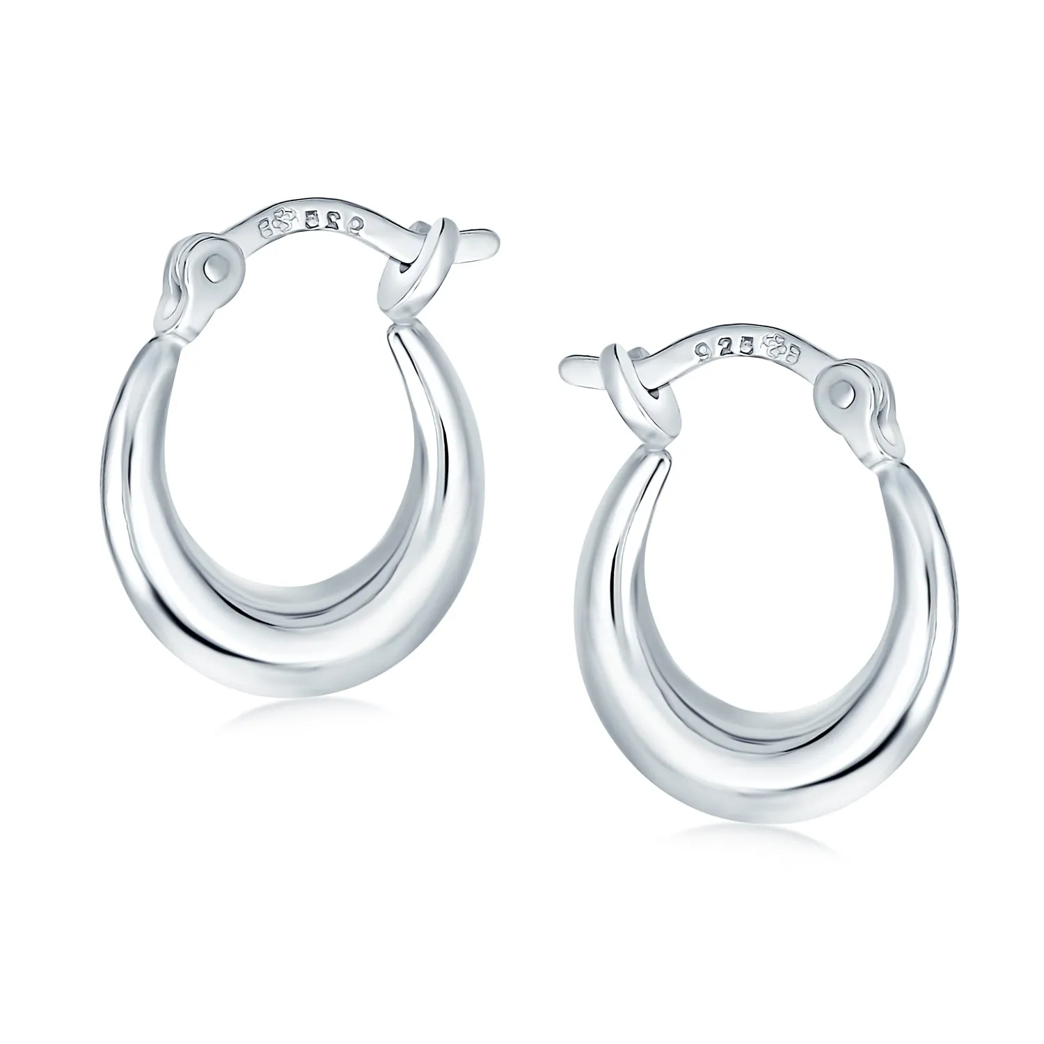 Round Crescent Tapered Tube Hoop Huggie Earrings Sterling Silver .50 Inch