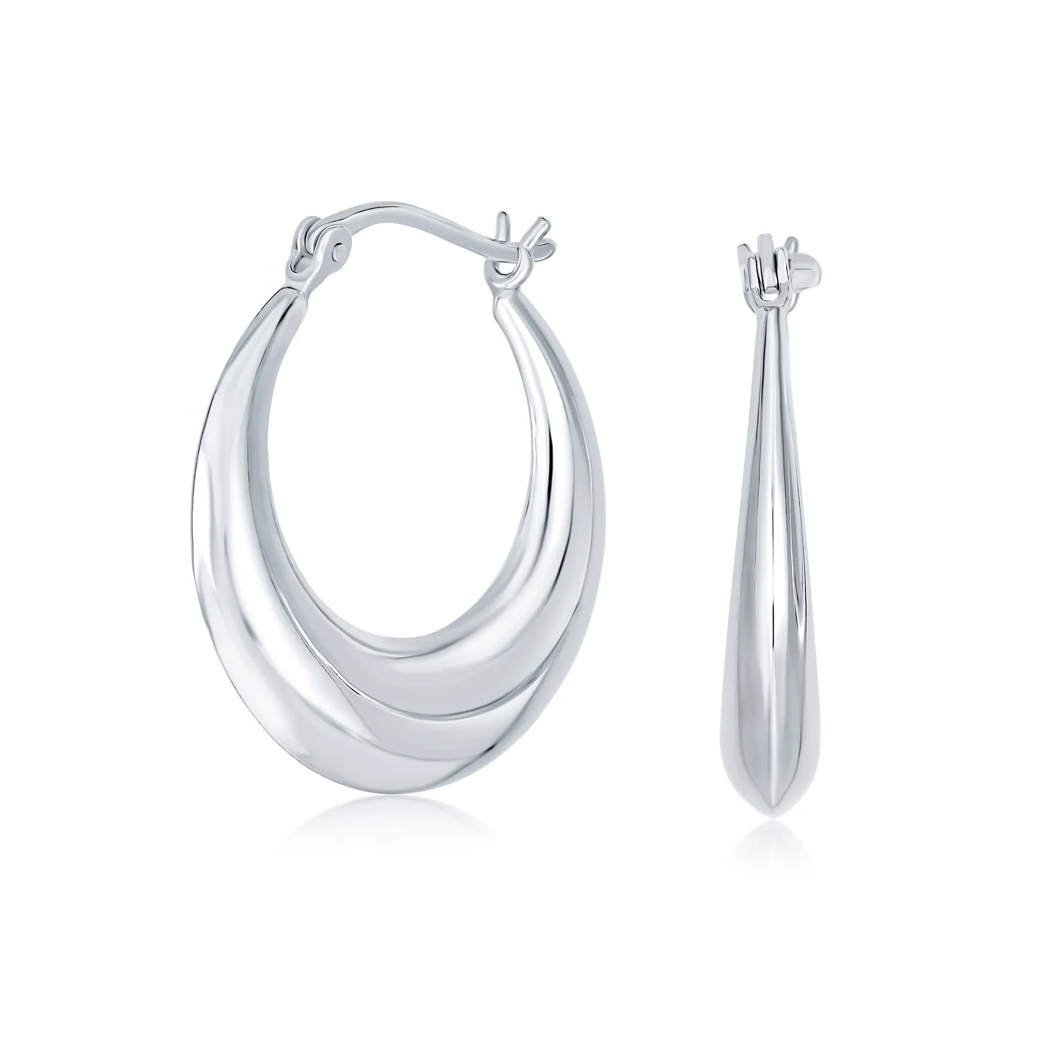 Round Crescent Tapered Tube Hoop Huggie Earrings Sterling Silver .50 Inch