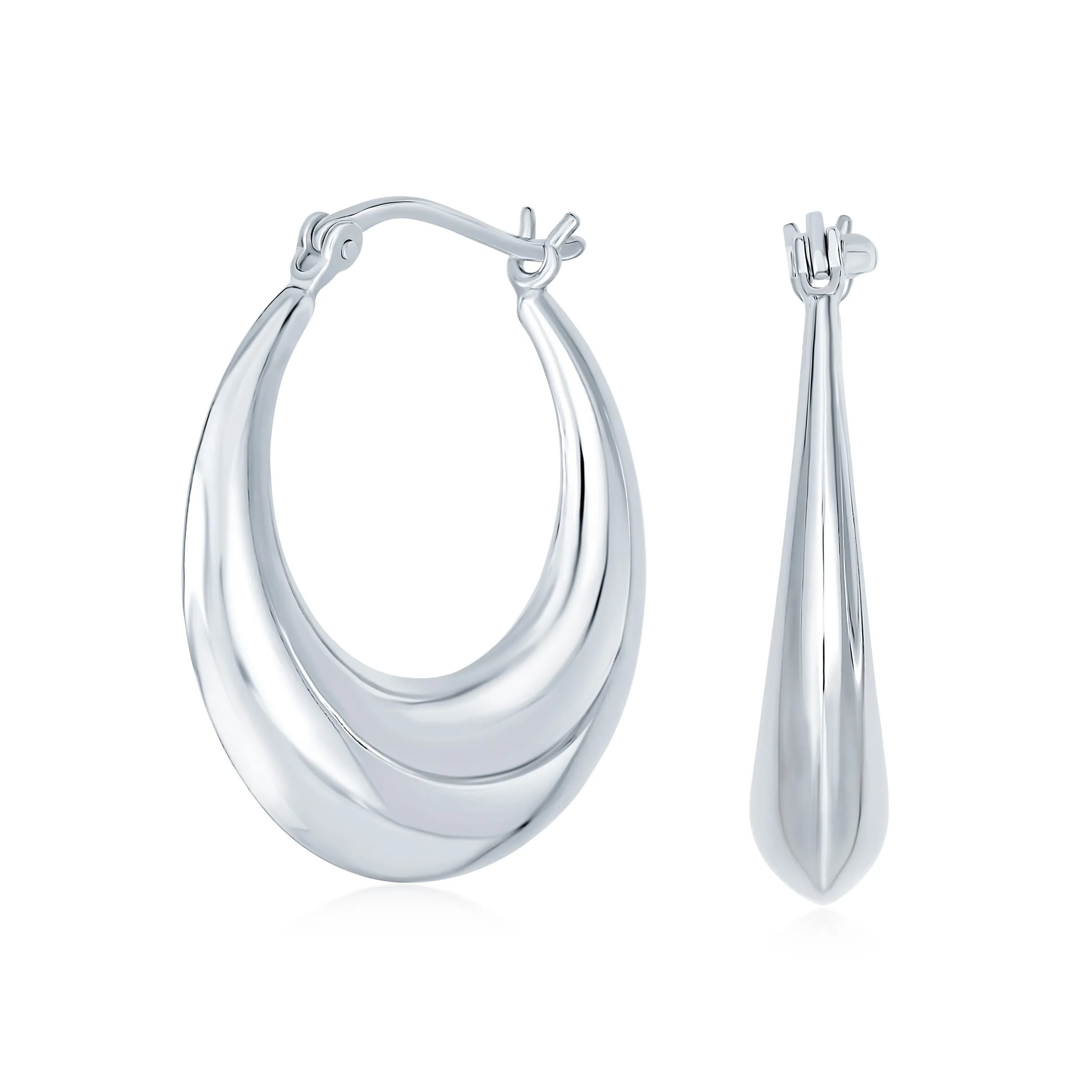 Round Crescent Tapered Tube Hoop Huggie Earrings Sterling Silver .50 Inch