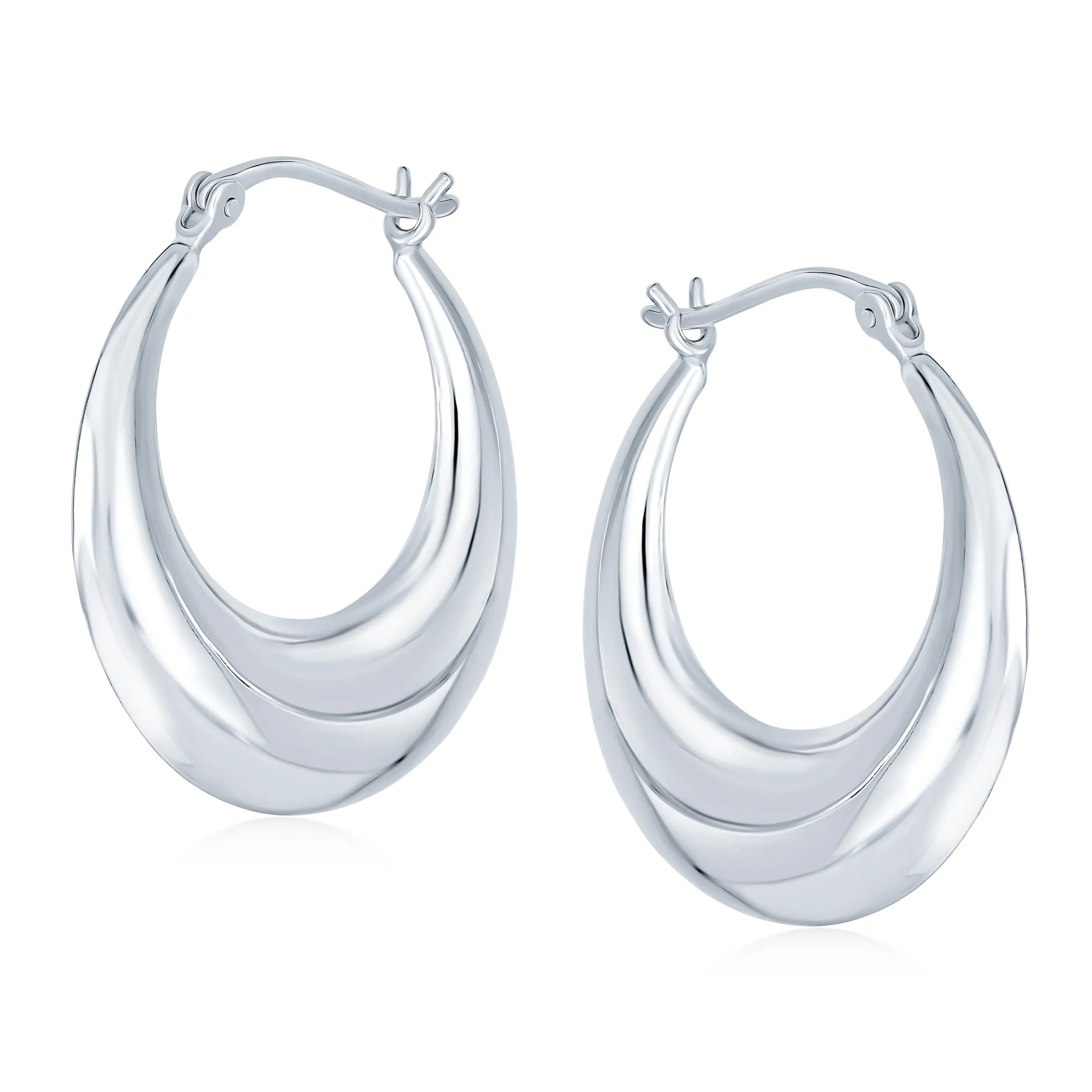 Round Crescent Tapered Tube Hoop Huggie Earrings Sterling Silver .50 Inch