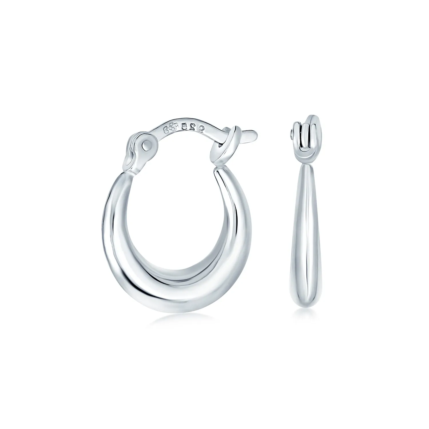 Round Crescent Tapered Tube Hoop Huggie Earrings Sterling Silver .50 Inch