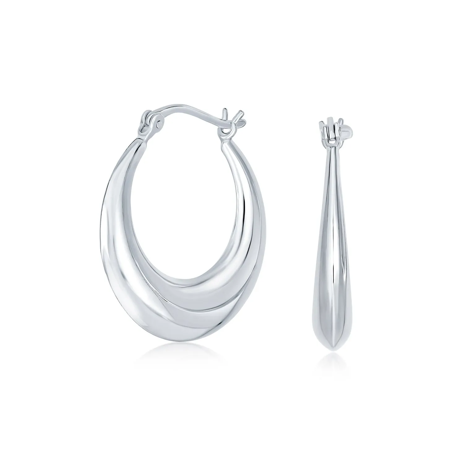 Round Crescent Tapered Tube Hoop Huggie Earrings Sterling Silver .50 Inch